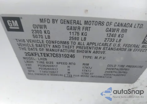 2012 GMC Terrain Sle-2 из США, поврежденный, VIN 2GKFLTEK7C6319246